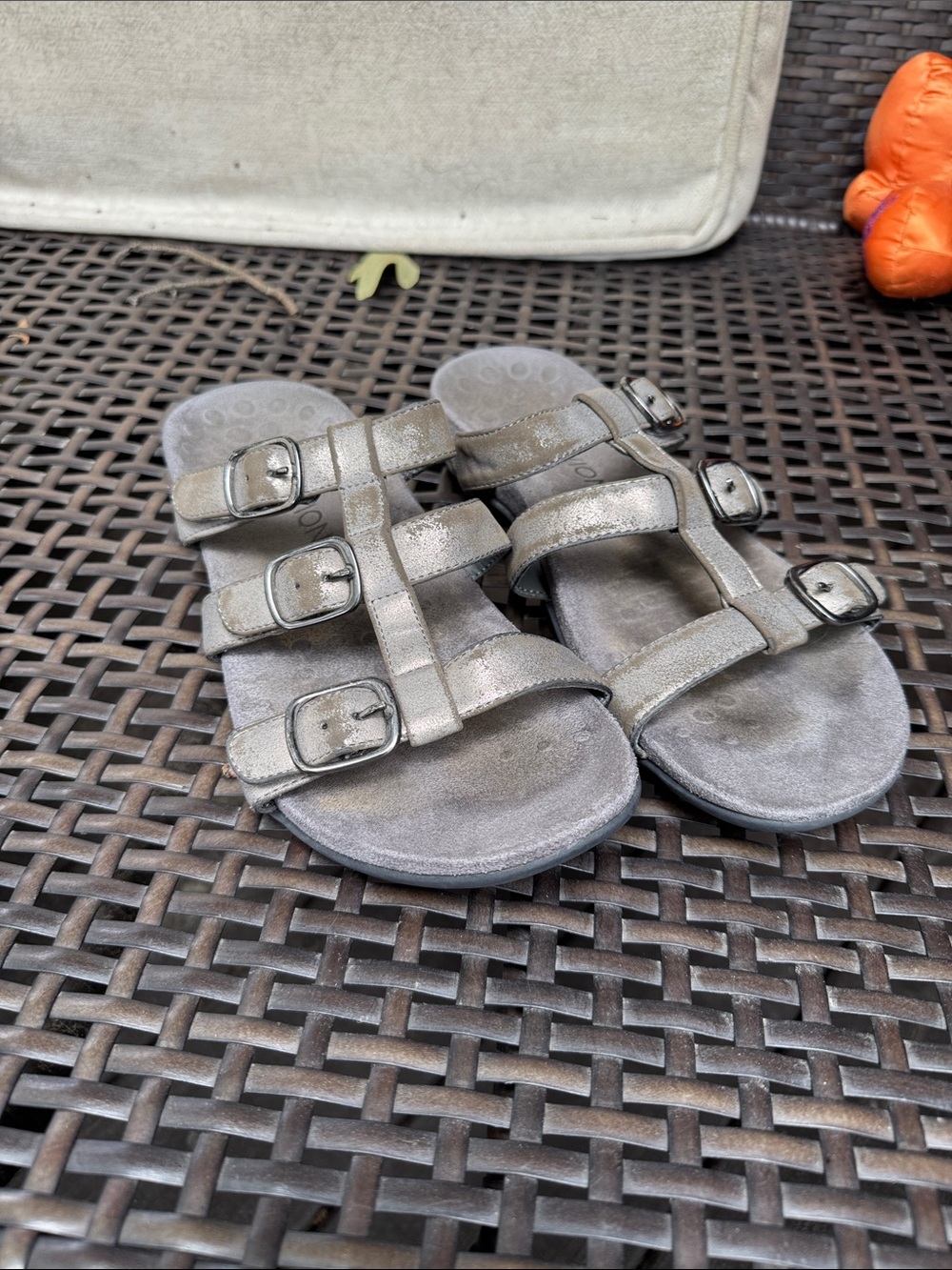 Vionic Metallic Silver TripleStrap Slide Sandals Size 10